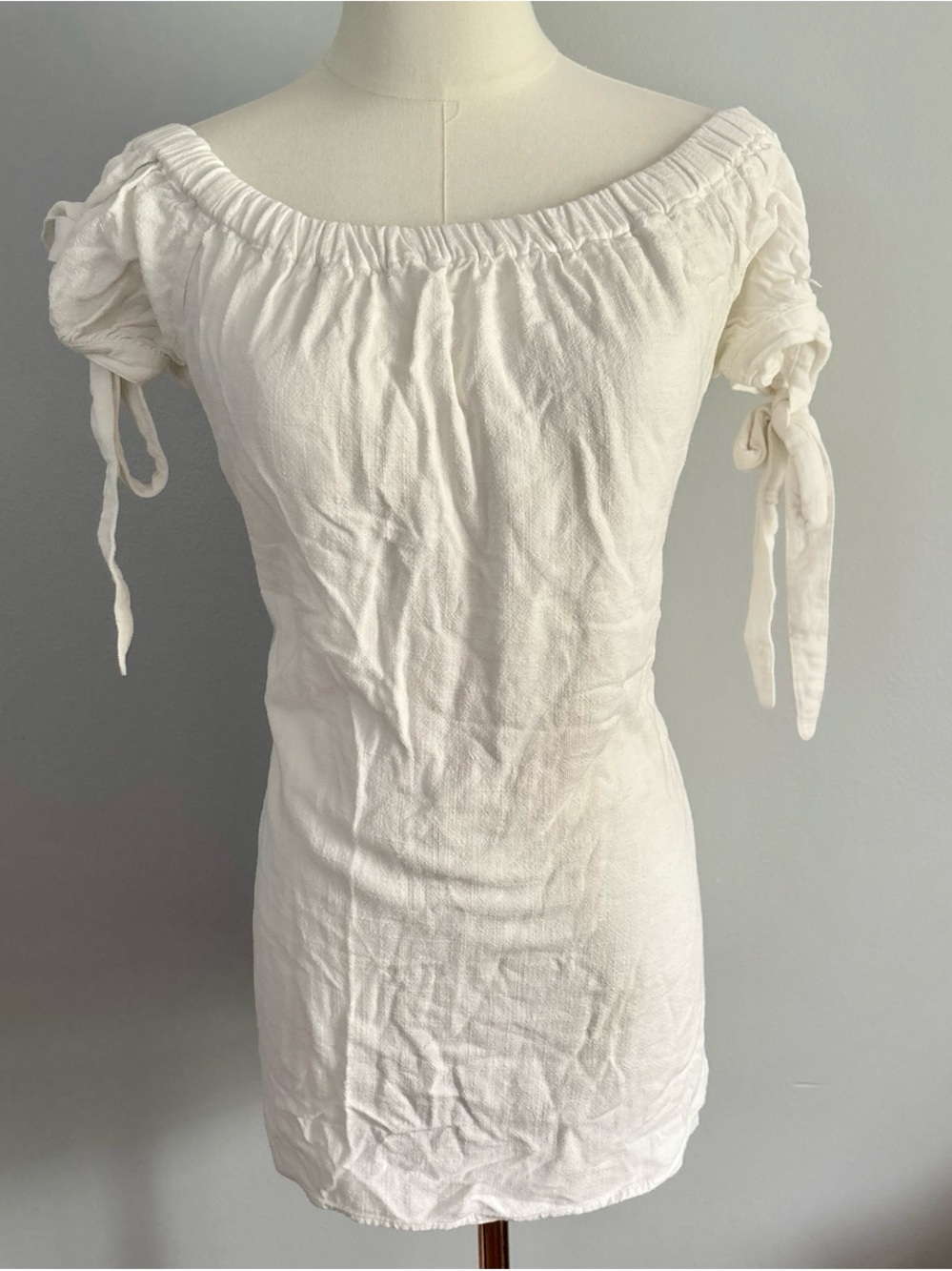 Lulu’s Off-Shoulder Tie-Sleeve White Cotton Tunic - Sz M